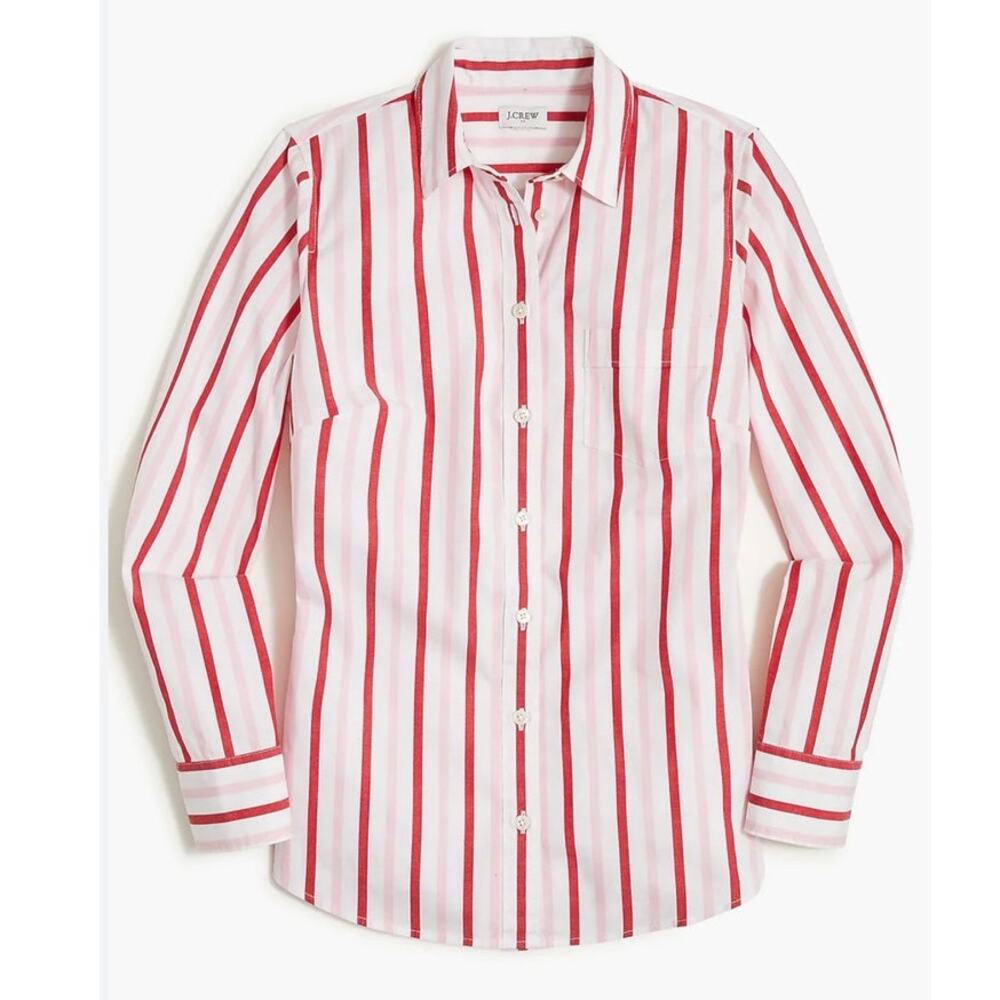 J.Crew Striped Button Down 2X Plus Cotton Poplin Red White NWT Classic Shirt